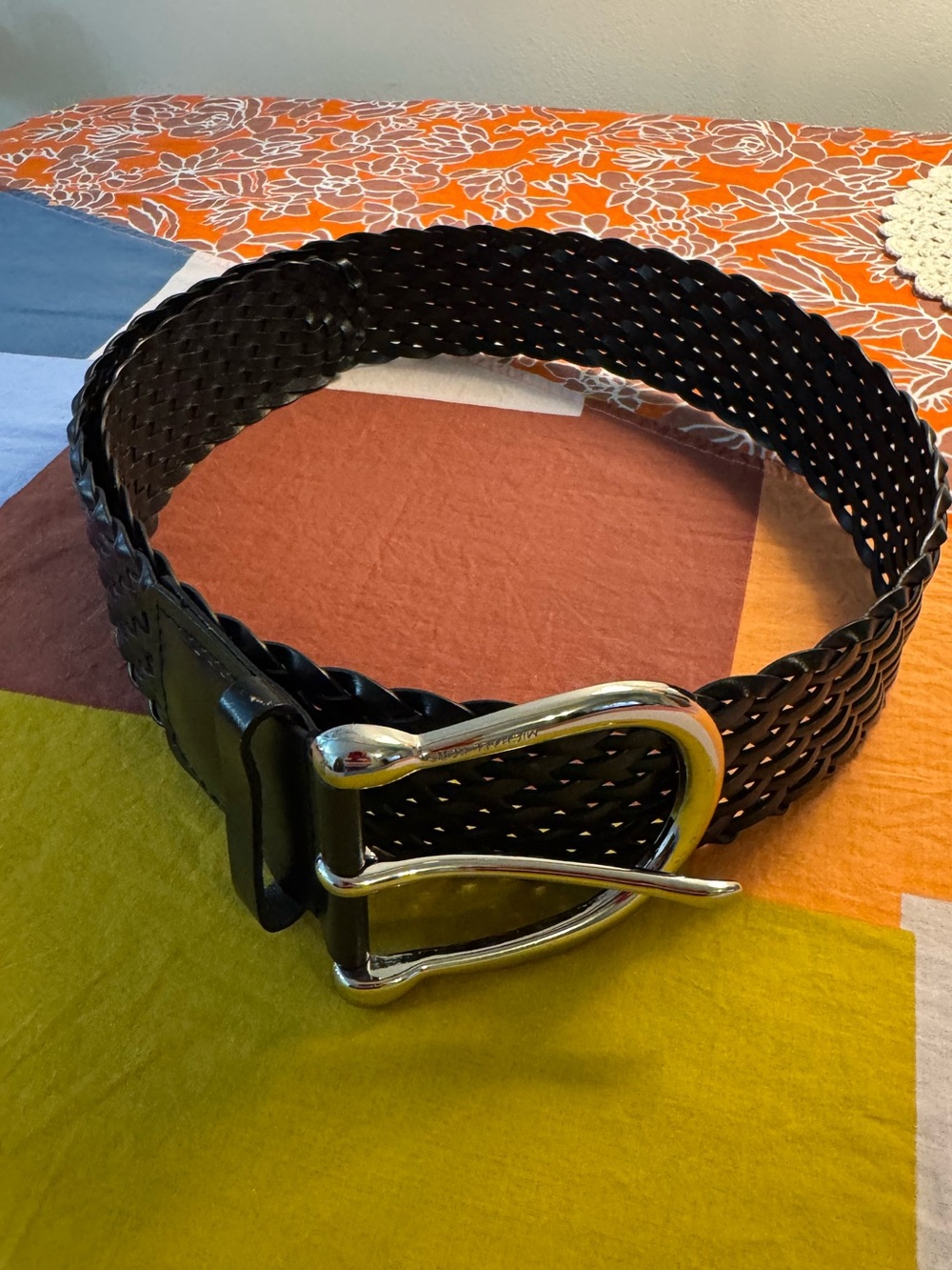Michael Kors Black Leather Braided Belt